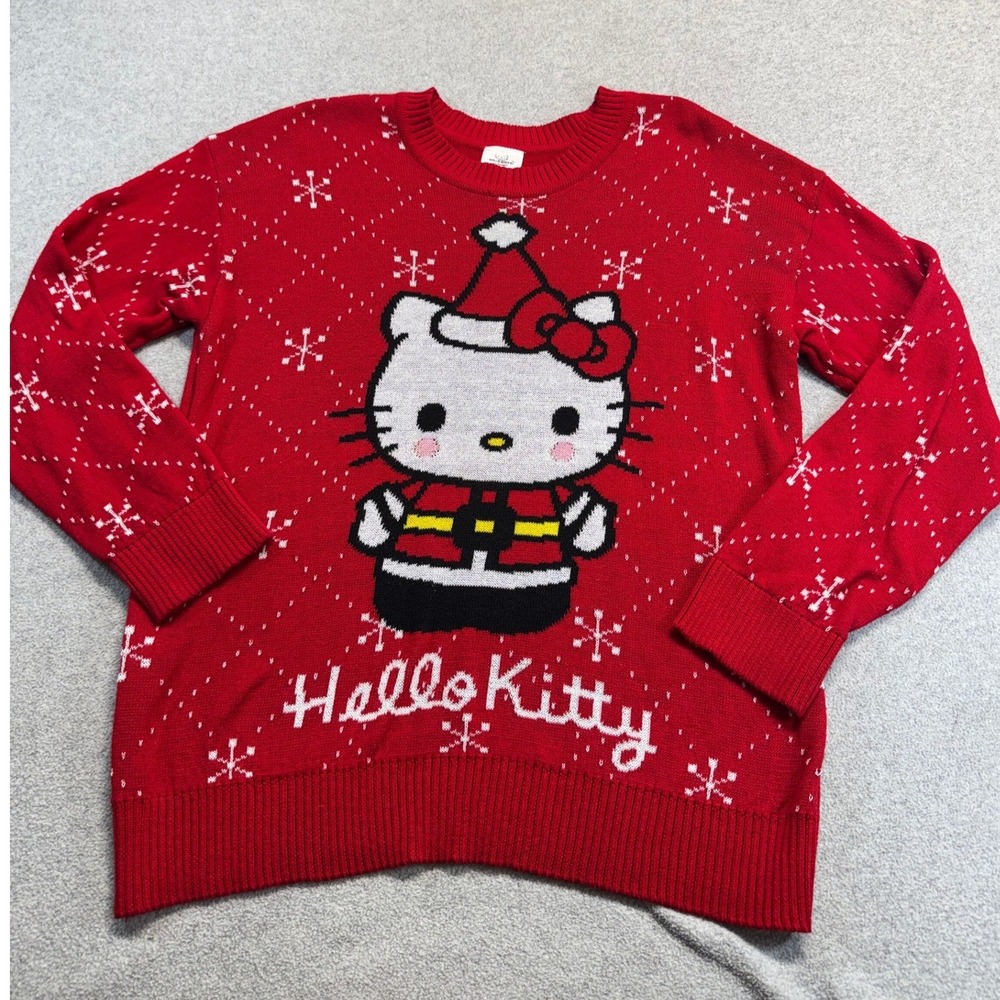 Hello Kitty Christmas Sweater Youth XL 16-18 Red Holiday Santa Sanrio Licensed